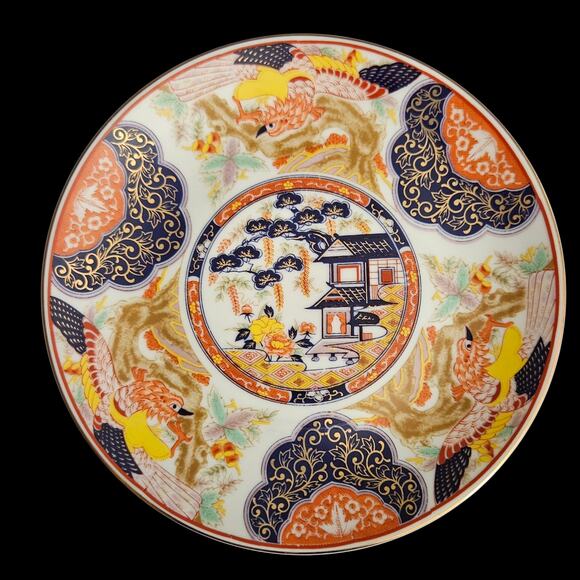 Vintage Japanese Imari 6.5" Wall Plaque Plate House & Birds Made in Japan - Picture 1 of 3